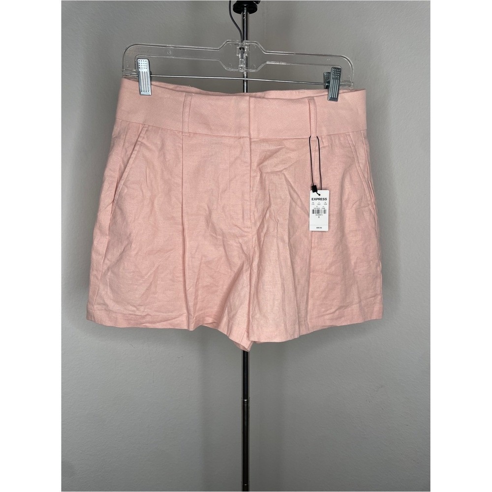 Women's Linen Blend High-Waist Pink Shorts Cruise Vacation Summer Casual Sz 8